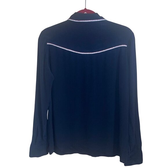 Maje Womens Shirt Size M Black Rhinestone Snap Button Front Western Metallic - Picture 2 of 16